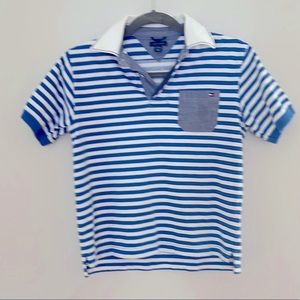 Tommy Hilfiger Blue and White Stripe Boys Polo Shirt. Size M 10-12.